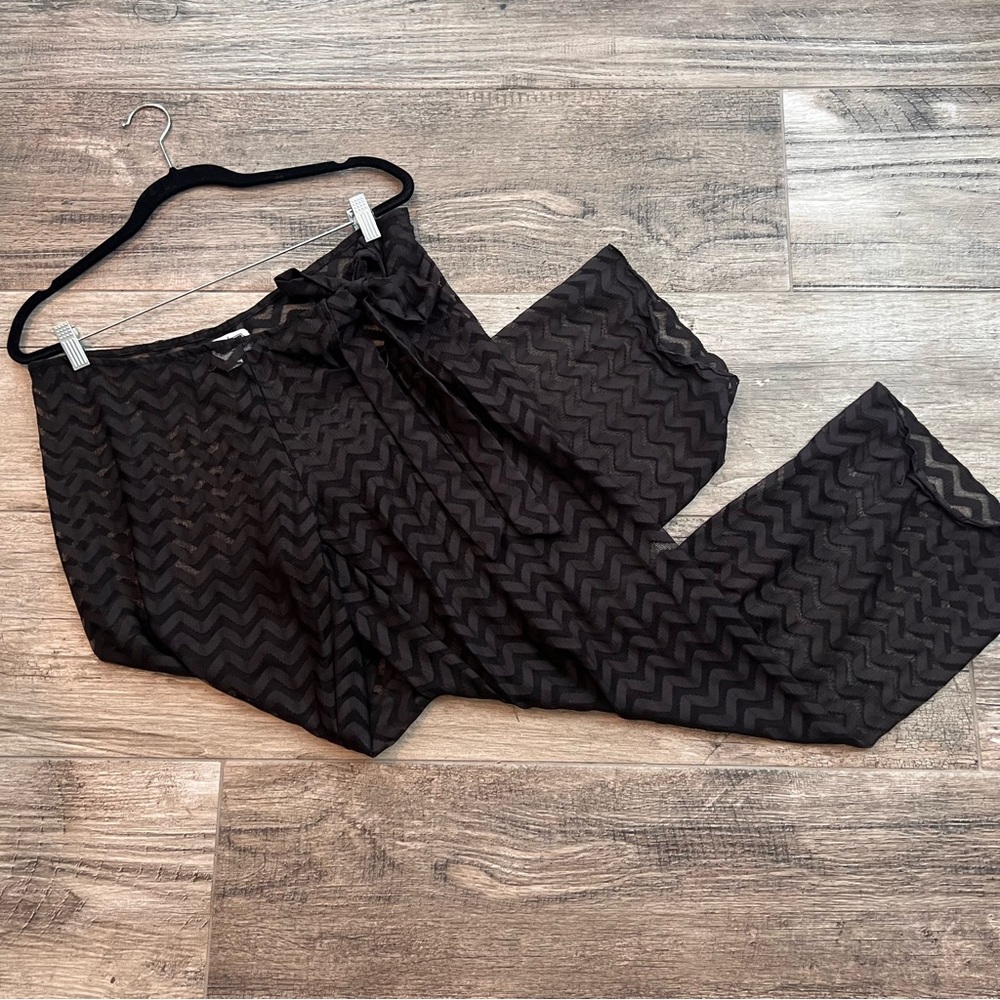 Mud Pie Women Black Casual see through mesh lace Pants chevron print MEDIUM #83